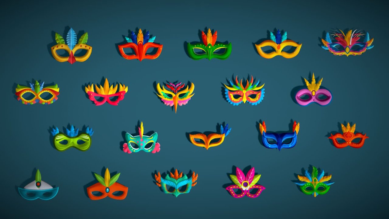 20 Carnival Feather Mask Pack 2 Kids Party Mask - Stylized Costume Masks Set 3D Model