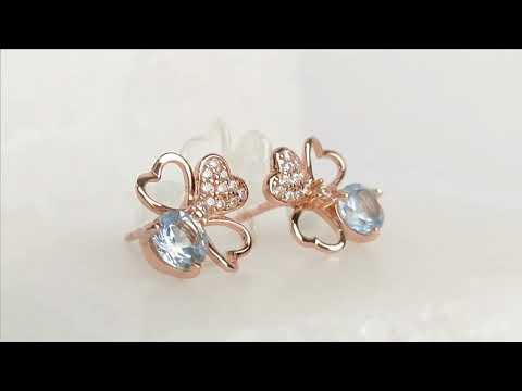 100% 925 Sterling Silver Natural Gemstone Sky Blue Topaz Cute Knot Stud Earrings Women