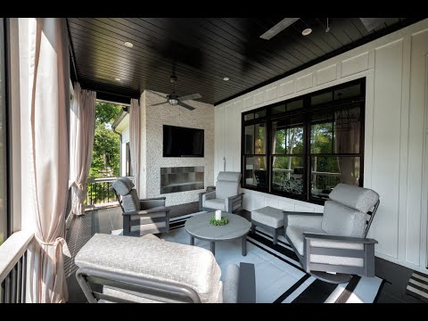 Elegant Modern Luxury Porch Overlooking Pool at Iron Mountain | Outdoor Living at Its Finest