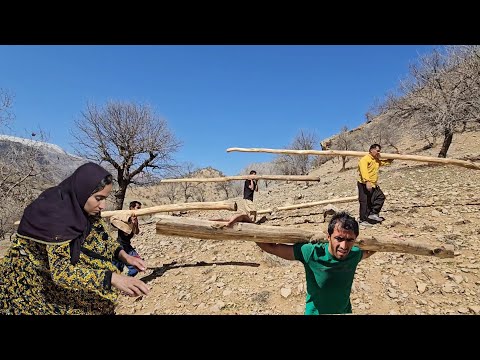 🪵⛰️Struggling to Carry Wood Across the River | Ali’s Exhausting Effort in the Mountains ⛰️🪵🔥