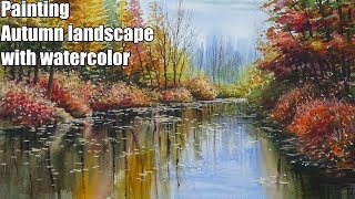 preview picture of video 'Painting tutorial : How to draw Autumn landscape with watercolor [speed painting]'