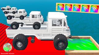 Small Truck on Giant Truck vs Stairs w Portal Trap - Transport Trucks vs Deep Water - BeamNG #102