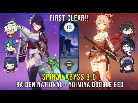 C0 Raiden National and C0 Yoimiya Double Geo - Genshin Impact Abyss 3.0 - Floor 12 9 Stars