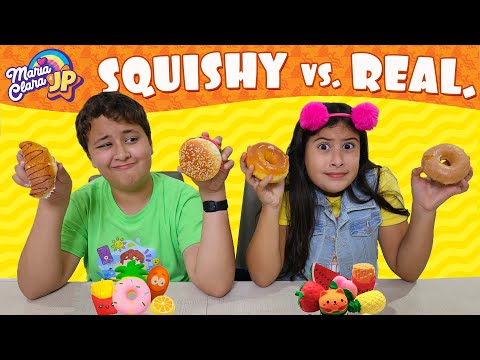 Maria Clara e JP fazem o desafio comida real vs Squishy ♥ REAL FOOD VS SQUISHY CHALLENGE