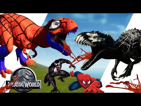 Spider T-Rex VS Venom I-Rex Fighting 🌍 Jurassic World Evolution Skin Mod 🌍