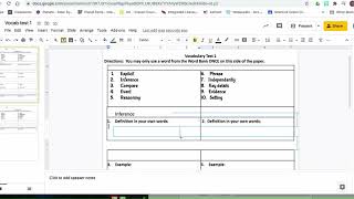 Vocab Test directions