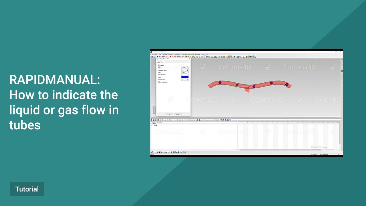 RapidManual Tutorial. How to indicate the liquid or gas flow in tubes.