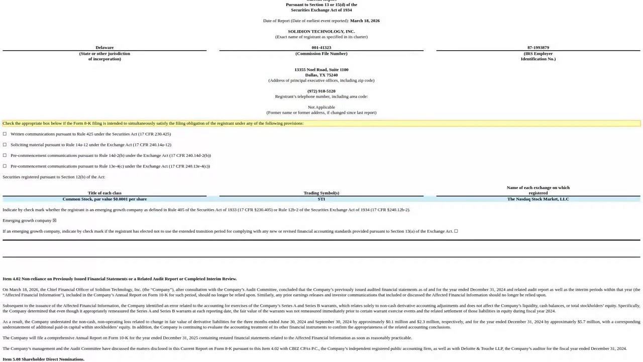 My Concern with Solidion Technology's Latest Financial Report