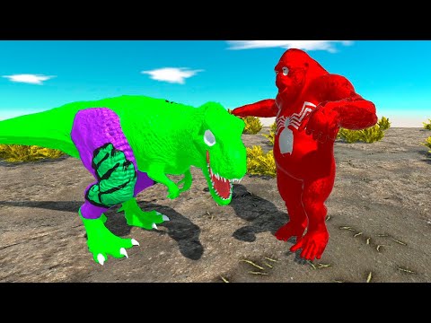 HULK VS RED VENOM. T-REX VS GORO - Animal Revolt Battle Simulator