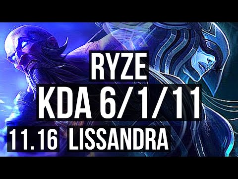 RYZE vs LISSANDRA (MID) | 6/1/11, 1.2M mastery, 500+ games, Dominating | KR Master | v11.16