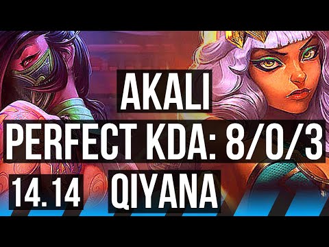 AKALI vs QIYANA (MID) | 8/0/3, 72% winrate, Legendary | NA Challenger | 14.14