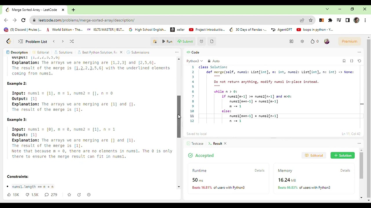 LeetCode Problem||Merge Sorted Array