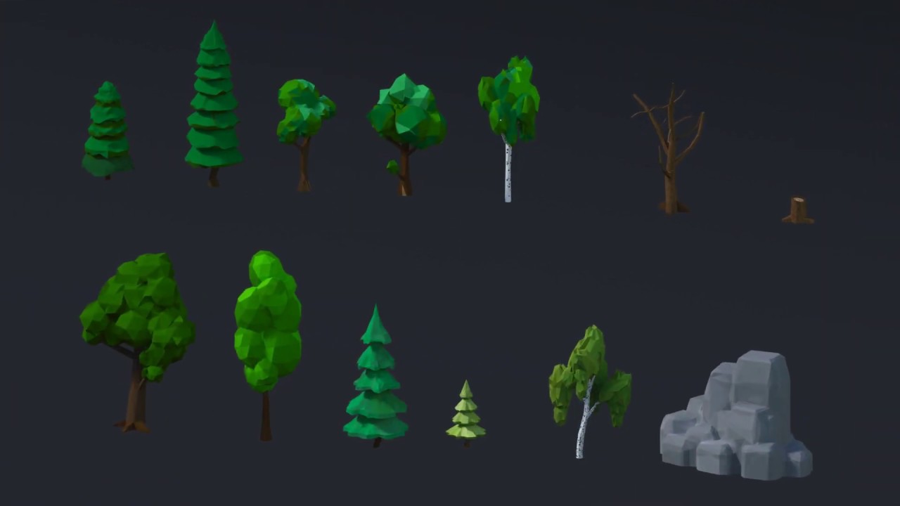 Low-poly trees 3D Model