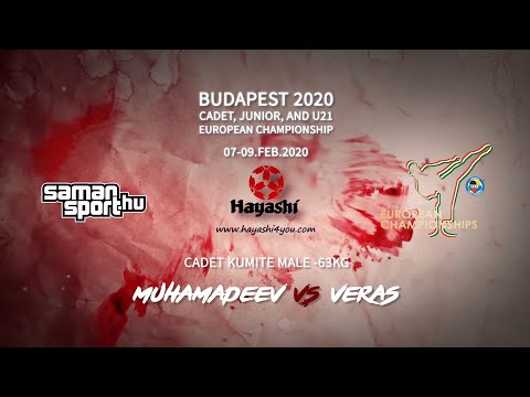 Karate WKF 2020 Budapest - Muhamadeev Lev vs Veras Luan - Cadet Kumite Male -63kg Final