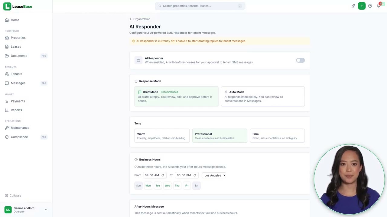 LeaseBase SMS AI responder demo