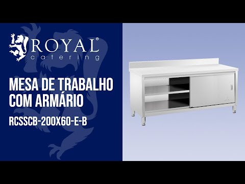 vídeo - Mesa de trabalho com armário - rebordo - 200 x 60 cm - 600 kg