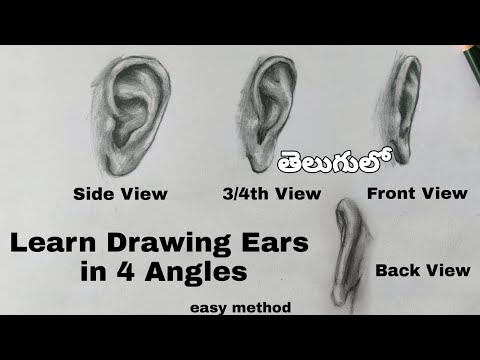 How to Draw Ears | Easy Method to Draw Ears | 4 Angles | Step by Step in Telugu