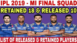 IPL 2019 : MUMBAI INDIANS FINAL RELEASED AND RETAINED PLAYER LIST | MI TEAM SQUAD 2019