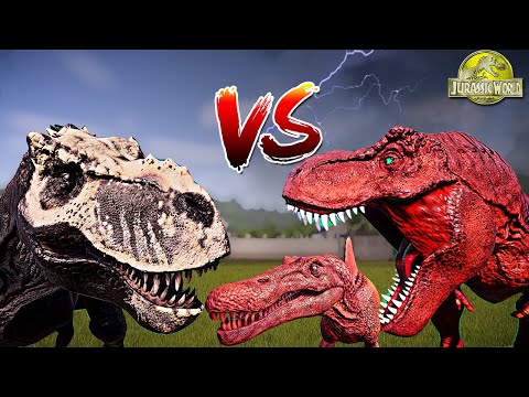 REVOLUTION TREX vs RED Spinosaurus & RED Acrocanthosaurus - Jurassic World Evolution Dinosaurs Mod