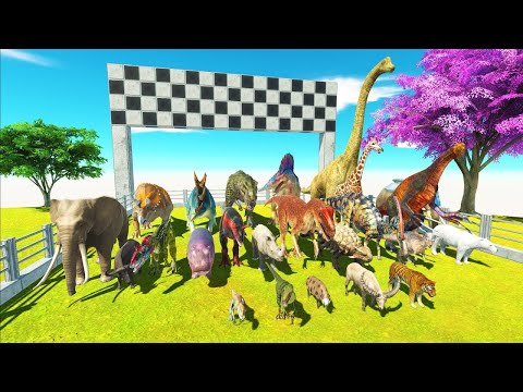 Speed Race All Dinosaurs vs Animals Jurassic World Evolution - Animal Revolt Battle Simulator