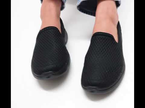 Skechers GO WALK 6 BIG SPLASH Ladies Slip On Trainers Black | Shuperb™