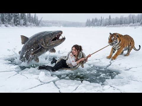 survival ice fishing: elena & tiger vs a monster fish under the glacier