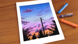 Oil Pastel Evening Sky Scene Painting for beginners | Oil Pastel Drawing