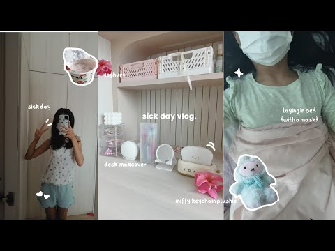 sick day vlog(realistic) 🧸: procrastinating, skincare routine, desk makeover and more