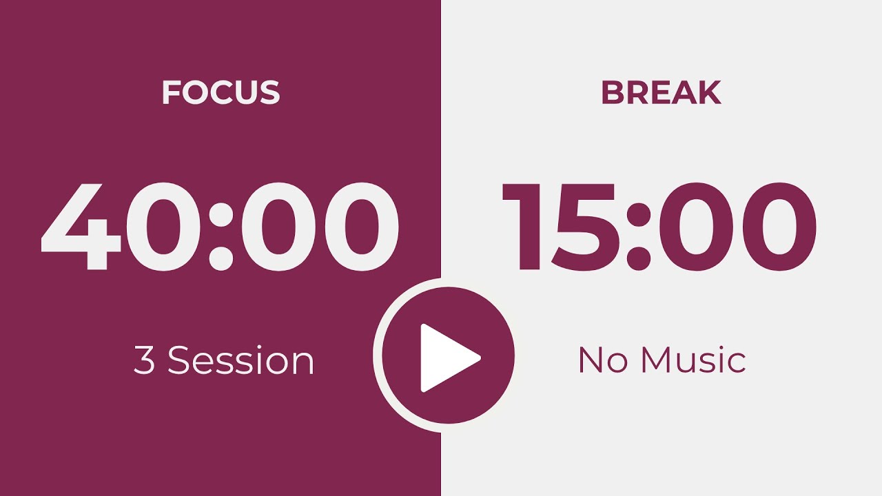 40/15 Pomodoro Timer - (3x40 min) | No Music - Study Motivation - Countdown Timer
