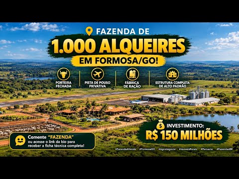 FAZENDA 1.000 ALQUEIRES EM FORMOSA/GO | PORTEIRA FECHADA COM PISTA DE POUSO
