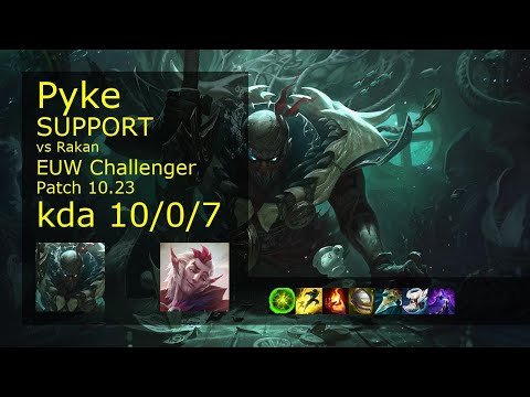 Pyke Support & Jhin vs Rakan & Kai'Sa - EUW Challenger 10/0/7 Patch 10.23 Gameplay