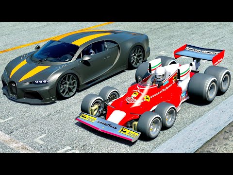 Ferrari F1 8 Wheels 1976 vs Bugatti Chiron SS 300+ at Laguna Seca