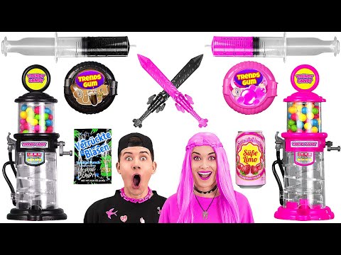 PINK VS SCHWARZ ESSEN-CHALLENGE || 24h nur einfarbiges Essen! Spaß beim Mixen mit 123 GO! TRENDS