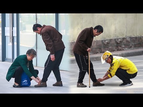 社會實驗：當路人在街頭看到他後，有人主動彎下腰…