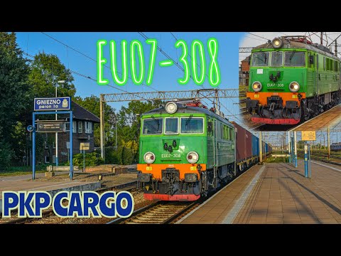 Zielona Siódemka EU07-308 ze składami w dwóch ujęciach | Gniezno