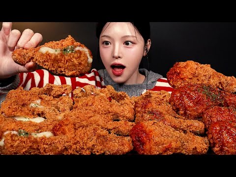 Crispy Cheese Fried Chicken & Buldak Seasoned Spicy Chicken Mukbang ASMR