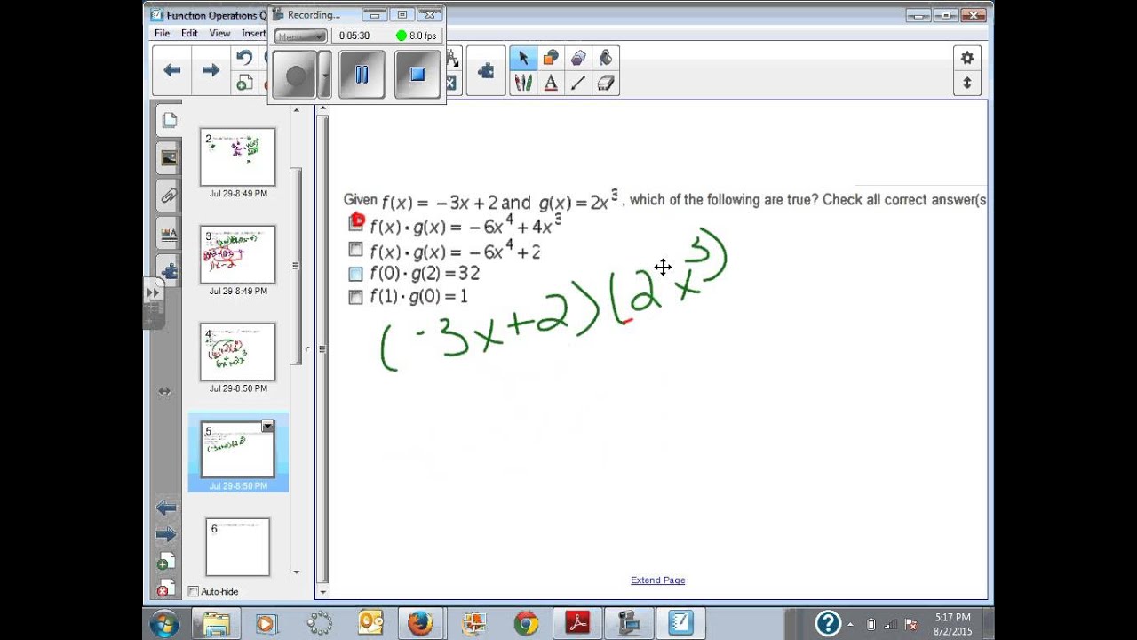 Function Operations Quiz