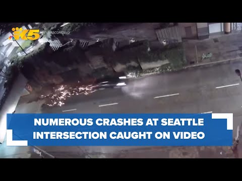 Viral video documents string of crashes at downtown Seattle intersection