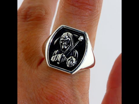 Inel Argint 925 Masiv Barbatesc Punk Moartea cu Coasa - Memento Mori