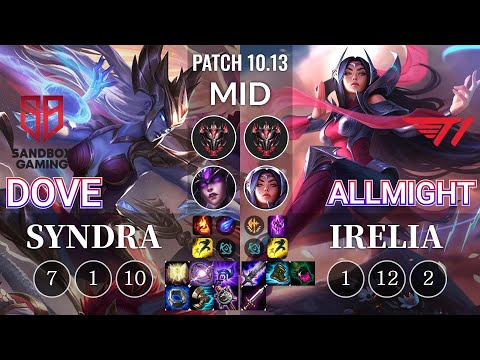 SB Dove Syndra vs T1 Allmight Irelia Mid - KR Patch 10.13