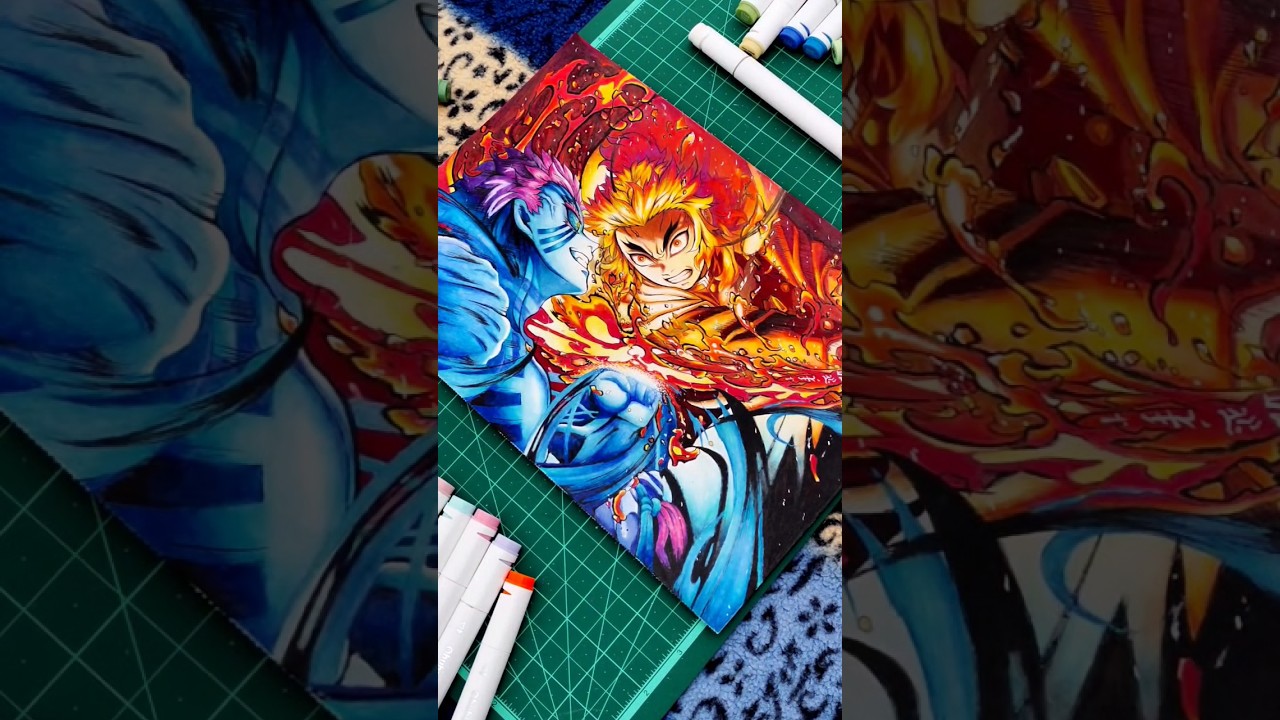 Drawing rengoku vs Akaza from demon slayer | anime drawing #shorts
