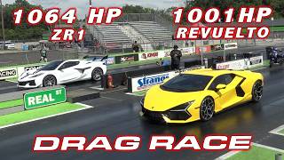 FIRST ZR1 1/4 Mile! * 2025 Chevrolet Corvette ZR1 vs Lamborghini Revuelto DRAG RACE