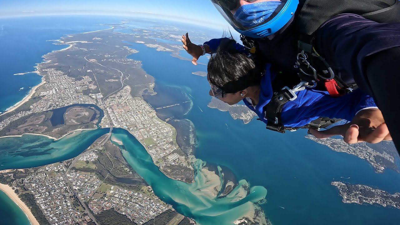 An adventurer experiences thrilling skydiving over Newcastle.