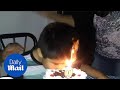 Moment Boys Hair Goes Up In Flames As He Eats Birthday Cake