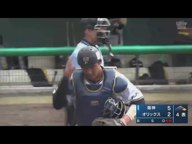 【ファーム】バファローズ・中川拓真 正確な送球で盗塁阻止!! 2022年6月18日 オリックス・バファローズ 対 阪神タイガース