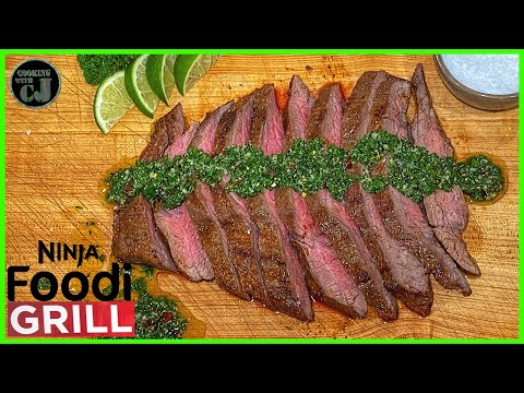NINJA FOODI GRILL FLANK STEAK WITH CHIMICHURRI SAUCE!...