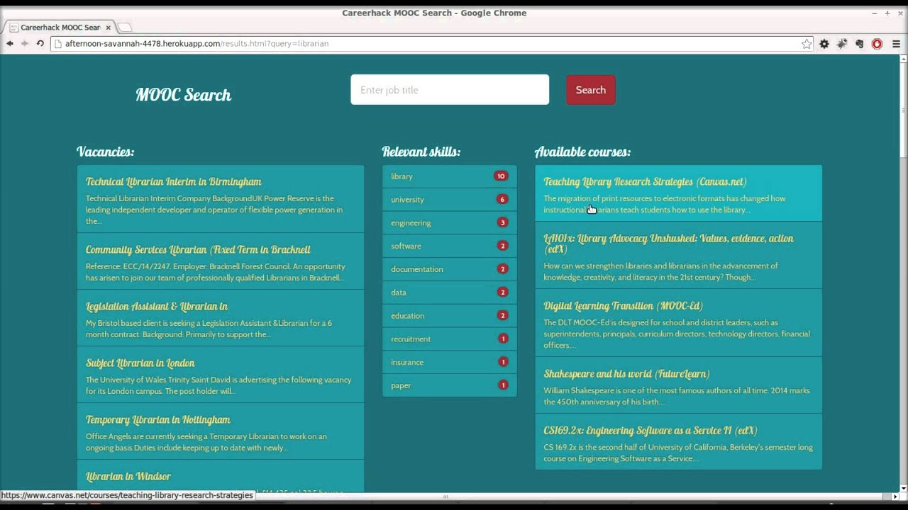 MOOC Search: A #Careerhack Web App