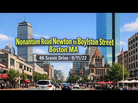 🚗 Nonantum Road Newton to Boylston Street Boston MA | 4K Scenic Drive - 9/11/22