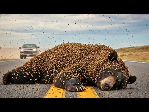 He found a Black Grizzly Bearcovered in 1000 bees - what happened next will shock you!
