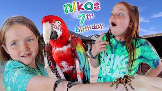 HOLDiNG CRAZY ANiMALS at NiKOS 7th BDAY!! Adley helps me Surprise Niko with dangerous snakes & bugs